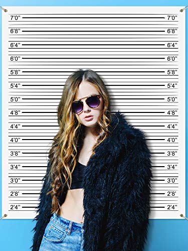 Mugshot Backdrop Photo Booth Banner 4.9 x 4.3 ft, Police Lineup Height Charts Photo Props Background Accurate Measurements Poster for Bachelorette Girls Night Out