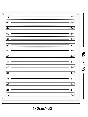 Mugshot Backdrop Photo Booth Banner 4.9 x 4.3 ft, Police Lineup Height Charts Photo Props Background Accurate Measurements Poster for Bachelorette Girls Night Out