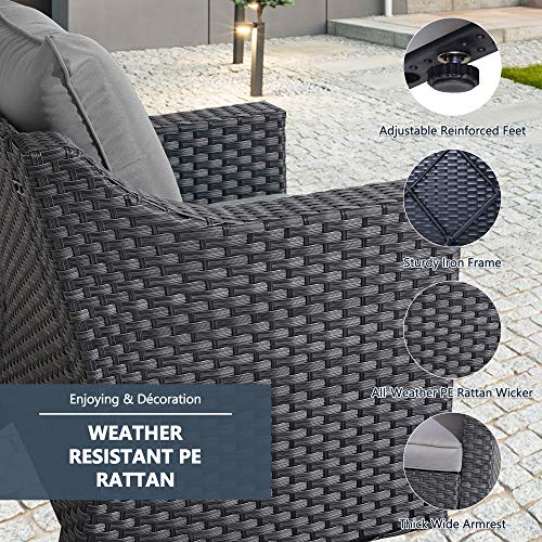 May in Color 7 Pieces Outdoor Patio Furniture Set, Wicker Conversation Set with Ottomans Cushions, Sectional Lounge Chair Sofa with Coffee Table, for Porch Deck Poolside Garden Balcony Backyard, Grey