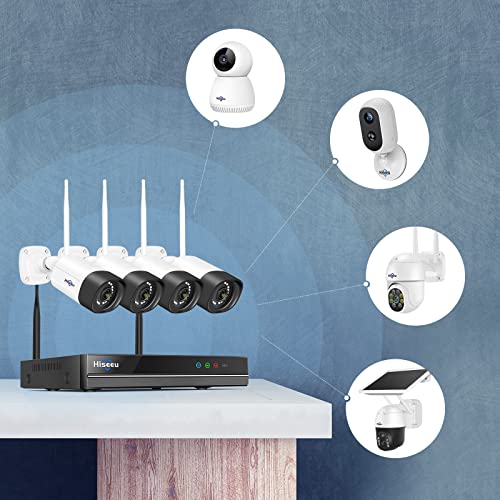【5MP SPotlight, 3TB Hard Drive】 Hiseeu WiFi Security Camera System,12V DC Power Cord,10CH NVR, Mobile&PC Remote, Outdoor IP66 Waterproof,Color Night Vision, Motion Alert,24/7 Time Record,Two Way Audio