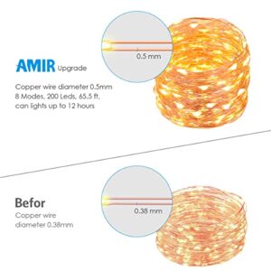 AMIR Upgraded Solar Powered String Lights, 200 LED Copper Wire Lights, 72ft 8 Modes Starry Lights, Waterproof IP65 Fairy Christmas Decorative Lights for Outdoor, Wedding, Homes, Party (Warm White)