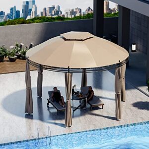 tangkula 11.5×11.5 ft round patio gazebo, 2-tier dome gazebo with removable side curtains, heavy duty steel frame, outdoor gazebo pavilion for backyard, deck, poolside, garden (brown)