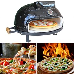 zzamg wood fired pizza oven, portable 21 inch ceramic pizza oven, outdoor chimney type bbq grill for garden backyard camping cooking
