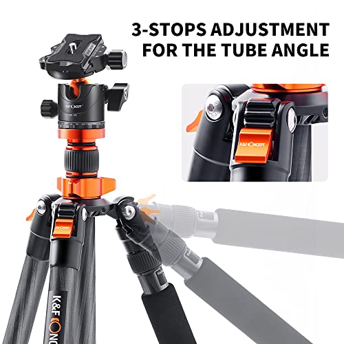 K&F Concept 68" Carbon Fiber Camera Tripod,Compact Tripods with Metal Ball Head,Quick Release Plate,Detachable Monopod 10KG Load for DSLR Cellphone Tripods(SA255C1) D255C4+BH-28L