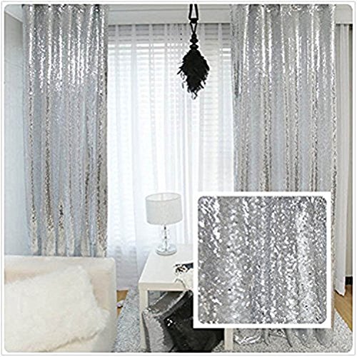 TRLYC Shiny Sequin Backdrop Curtains for Wedding Party Decor (2 Panels, W2 x H8FT,Sliver)