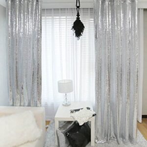 TRLYC Shiny Sequin Backdrop Curtains for Wedding Party Decor (2 Panels, W2 x H8FT,Sliver)