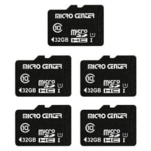 micro center 32gb class 10 micro sdhc flash memory card with adapter for mobile device storage phone, tablet, drone & full hd video recording – 80mb/s uhs-i, c10, u1 (5 pack)