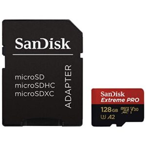 sandisk extreme pro 128gb micro sdxc uhs-i u3 a2 v30 170mb/s memory card with adapter. full hd and 4k ultra hd video recording