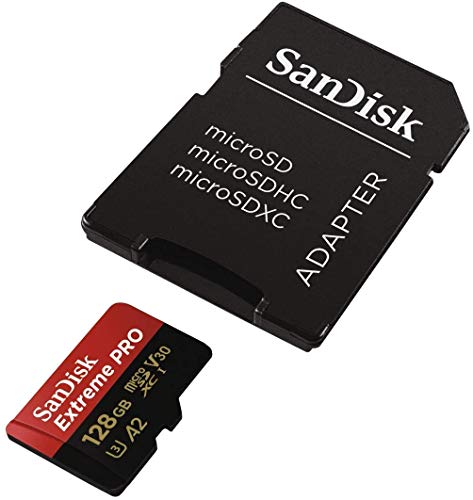 SanDisk Extreme PRO 128GB Micro SDXC UHS-I U3 A2 V30 170MB/s Memory Card with Adapter. Full HD and 4K Ultra HD Video Recording