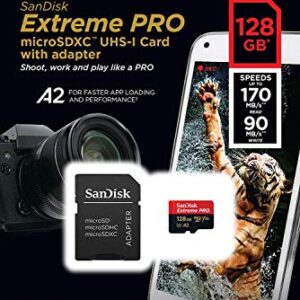 SanDisk Extreme PRO 128GB Micro SDXC UHS-I U3 A2 V30 170MB/s Memory Card with Adapter. Full HD and 4K Ultra HD Video Recording