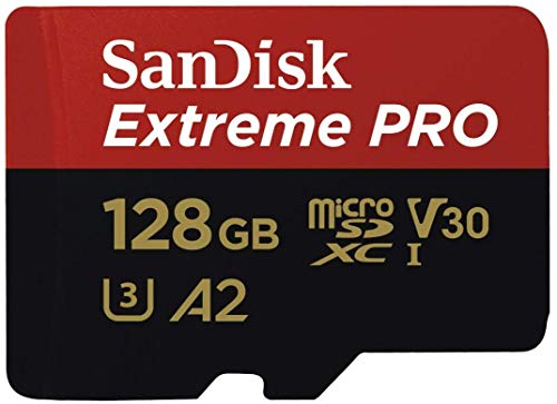 SanDisk Extreme PRO 128GB Micro SDXC UHS-I U3 A2 V30 170MB/s Memory Card with Adapter. Full HD and 4K Ultra HD Video Recording