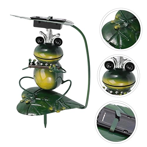 LABRIMP Creative Light Garden D Welcome Walkway Outdoor Art Pathway Frog Solar Patio Lawn Statue Musician Home Stake Powered Sign for Dark Figurine Ornament Green Sculpture Frogs Lights