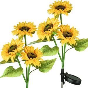 TERESA'S COLLECTIONS Sunflower Solar Stakes, Decorative Flower Solar Garden Lights Outdoor Waterproof for Flowerbed Yard Pathway Wedding Decorations, 30 inch Tall 2 Pack