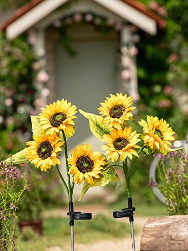 TERESA'S COLLECTIONS Sunflower Solar Stakes, Decorative Flower Solar Garden Lights Outdoor Waterproof for Flowerbed Yard Pathway Wedding Decorations, 30 inch Tall 2 Pack