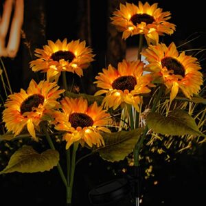 TERESA'S COLLECTIONS Sunflower Solar Stakes, Decorative Flower Solar Garden Lights Outdoor Waterproof for Flowerbed Yard Pathway Wedding Decorations, 30 inch Tall 2 Pack