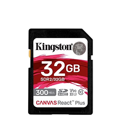 Kingston Canvas React Plus 32GB SD Card | SDHC UHS-II | 300R/260W U3 V90 | Full HD/4K/8K | SDR2/32GB