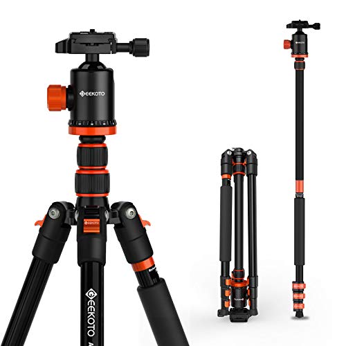 GEEKOTO Tripod, Camera Tripod for DSLR, Compact Aluminum Tripod with 360° Ball Head, 77 Inch Professional Tripod with 1/4 Inch Quick Release Plate, for Video Conferencing, Travel and Work