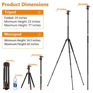 GEEKOTO Tripod, Camera Tripod for DSLR, Compact Aluminum Tripod with 360° Ball Head, 77 Inch Professional Tripod with 1/4 Inch Quick Release Plate, for Video Conferencing, Travel and Work