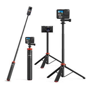 uurig telescopic selfie stick long with tripod, waterproof hand grip, for insta360 gopro hero 10 9 8 7 6 5 4 3 2, fusion, max, session, akaso, sjcam, dji osmo action cameras