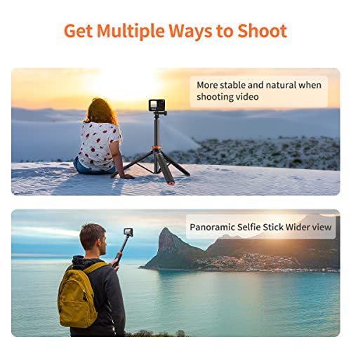 UURig Telescopic Selfie Stick Long with Tripod, Waterproof Hand Grip, for Insta360 GoPro Hero 10 9 8 7 6 5 4 3 2, Fusion, Max, Session, AKASO, SJCAM, DJI OSMO Action Cameras