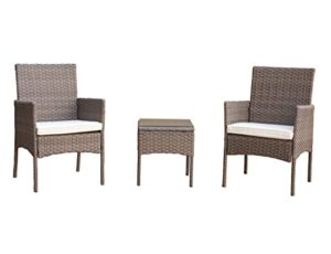 yiyan 3 pieces outdoor furniture set patio rattan wicker chairs & teatable,lawn garden balcony backyard，with washable cushion (white)