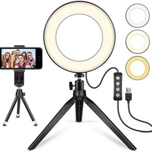 LED Ring Light 6" with Tripod Stand for YouTube Video and Makeup, Mini LED Camera Light with Cell Phone Holder Desktop LED Lamp with 3 Light Modes & 11 Brightness Level (6")