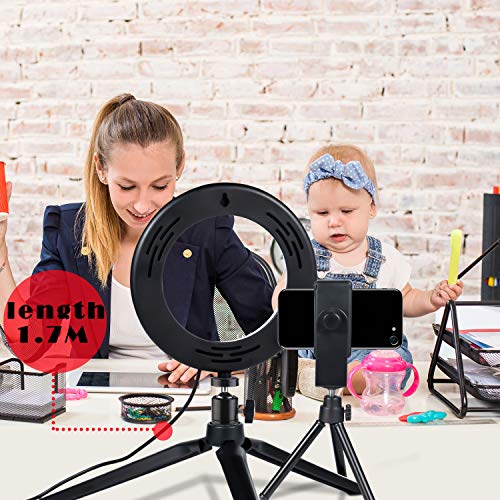 LED Ring Light 6" with Tripod Stand for YouTube Video and Makeup, Mini LED Camera Light with Cell Phone Holder Desktop LED Lamp with 3 Light Modes & 11 Brightness Level (6")