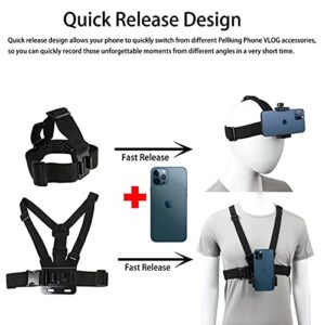 Mobile Phone Chest Strap Harness Mount Head Strap Holder Kit for POV/VLOG,Cell Phone Clip Compatible with iPhone,Samsung,GoPro Hero 9, 8,7, 6, 5, 4,, 3,2, 1,AKASO,DJI Osmo,and Action Cameras…