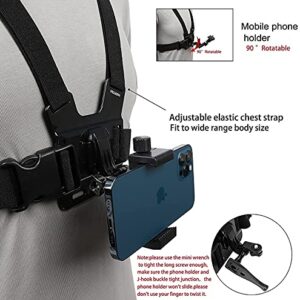 Mobile Phone Chest Strap Harness Mount Head Strap Holder Kit for POV/VLOG,Cell Phone Clip Compatible with iPhone,Samsung,GoPro Hero 9, 8,7, 6, 5, 4,, 3,2, 1,AKASO,DJI Osmo,and Action Cameras…