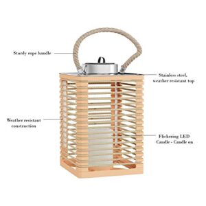 Pure Garden 50-LG1085 Solar Powered LED Outdoor/Indoor Flickering Flameless Candle Lantern Decorative Light with Rope Accents (Natural)