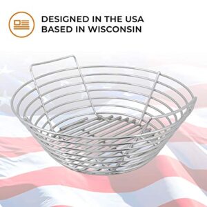 Kick Ash Basket Stainless Steel Charcoal Ash Basket, Fits Big Green Egg Grill, Large - Designed in Wisconsin