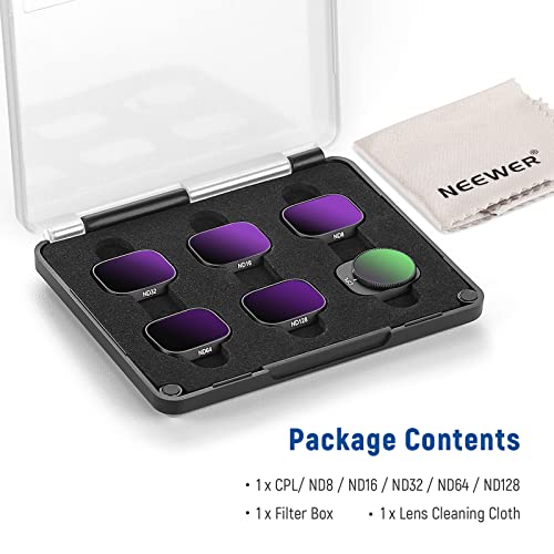 NEEWER ND Filter Set Compatible with DJI Mini 3/Mini 3 Pro, 6 Pack CPL ND8 ND16 ND32 ND64 ND128 Neutral Density Filter Drone Lens Accessory, Multi Coated HD Optical Glass, Aluminum Alloy Frame