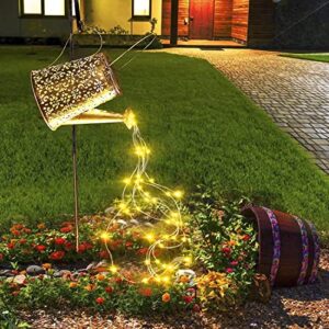 solar watering can with cascading lights waterproof metal enchanted watering can solar waterfall lights for outdoor garden decor yard decorations pathway lawn romantic atmosphere lighting