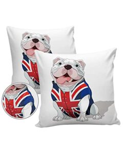 vandarllin outdoor throw pillows covers 18x18 set of 2 waterproof cute dog decorative zippered lumbar cushion covers for patio furniture, union jack red and blue