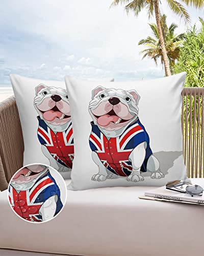 Vandarllin Outdoor Throw Pillows Covers 18X18 Set of 2 Waterproof Cute Dog Decorative Zippered Lumbar Cushion Covers for Patio Furniture, Union Jack Red and Blue