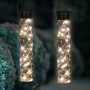 exhart 2pc solar hanging cylinder lights, 20 firefly leds, acrylic, accent lighting decor,2pc 2″x10″