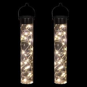 Exhart 2pc Solar Hanging Cylinder Lights, 20 Firefly LEDs, Acrylic, Accent Lighting Decor,2pc 2"x10"