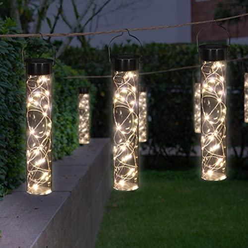 Exhart 2pc Solar Hanging Cylinder Lights, 20 Firefly LEDs, Acrylic, Accent Lighting Decor,2pc 2"x10"