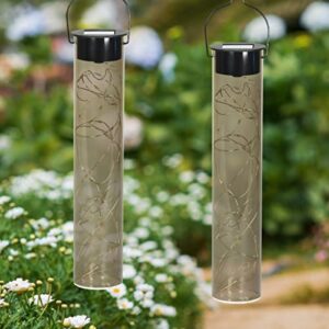 Exhart 2pc Solar Hanging Cylinder Lights, 20 Firefly LEDs, Acrylic, Accent Lighting Decor,2pc 2"x10"