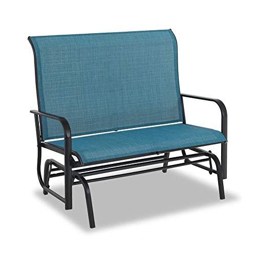 PHI VILLA 2 Seats Patio Glider Bench, Outdoor Swing Glider Loveseat Chair for 2 Person, Lawn Garden Deck Rocking Seating of Sling Fabric & Steel Frame, Blue