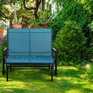 PHI VILLA 2 Seats Patio Glider Bench, Outdoor Swing Glider Loveseat Chair for 2 Person, Lawn Garden Deck Rocking Seating of Sling Fabric & Steel Frame, Blue