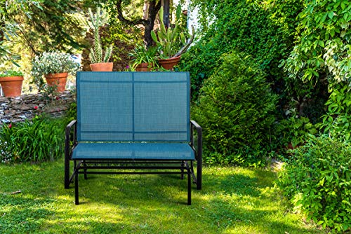 PHI VILLA 2 Seats Patio Glider Bench, Outdoor Swing Glider Loveseat Chair for 2 Person, Lawn Garden Deck Rocking Seating of Sling Fabric & Steel Frame, Blue