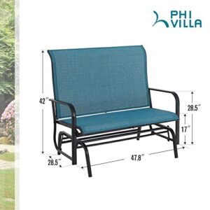 PHI VILLA 2 Seats Patio Glider Bench, Outdoor Swing Glider Loveseat Chair for 2 Person, Lawn Garden Deck Rocking Seating of Sling Fabric & Steel Frame, Blue