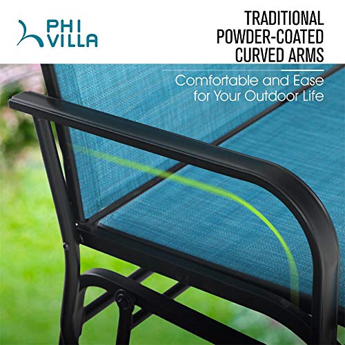 PHI VILLA 2 Seats Patio Glider Bench, Outdoor Swing Glider Loveseat Chair for 2 Person, Lawn Garden Deck Rocking Seating of Sling Fabric & Steel Frame, Blue