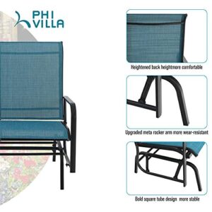 PHI VILLA 2 Seats Patio Glider Bench, Outdoor Swing Glider Loveseat Chair for 2 Person, Lawn Garden Deck Rocking Seating of Sling Fabric & Steel Frame, Blue