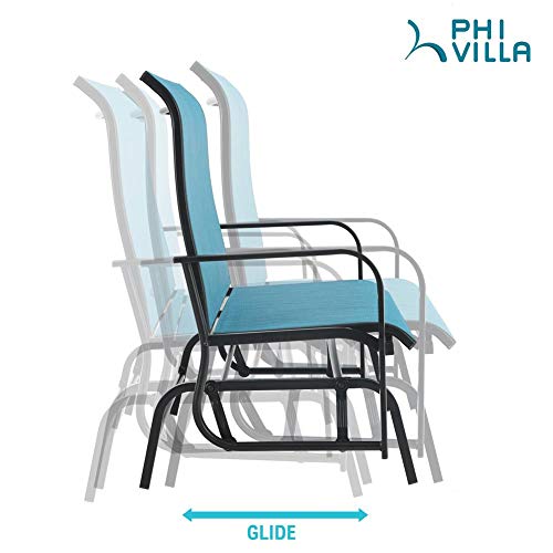 PHI VILLA 2 Seats Patio Glider Bench, Outdoor Swing Glider Loveseat Chair for 2 Person, Lawn Garden Deck Rocking Seating of Sling Fabric & Steel Frame, Blue