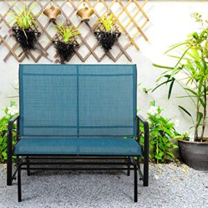 PHI VILLA 2 Seats Patio Glider Bench, Outdoor Swing Glider Loveseat Chair for 2 Person, Lawn Garden Deck Rocking Seating of Sling Fabric & Steel Frame, Blue