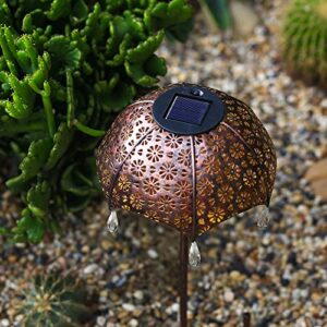 Roaming Light Solar Path Light Garden Lighted Umbrella，Garden Decor for Outside, Solar Decorations Outdoor for Patio&Lawn, Yard Arts, Holiday&Gardening Gifts for Women and Men(Brownz)