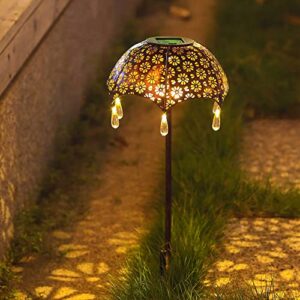 Roaming Light Solar Path Light Garden Lighted Umbrella，Garden Decor for Outside, Solar Decorations Outdoor for Patio&Lawn, Yard Arts, Holiday&Gardening Gifts for Women and Men(Brownz)