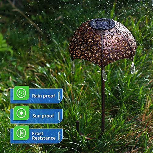 Roaming Light Solar Path Light Garden Lighted Umbrella，Garden Decor for Outside, Solar Decorations Outdoor for Patio&Lawn, Yard Arts, Holiday&Gardening Gifts for Women and Men(Brownz)